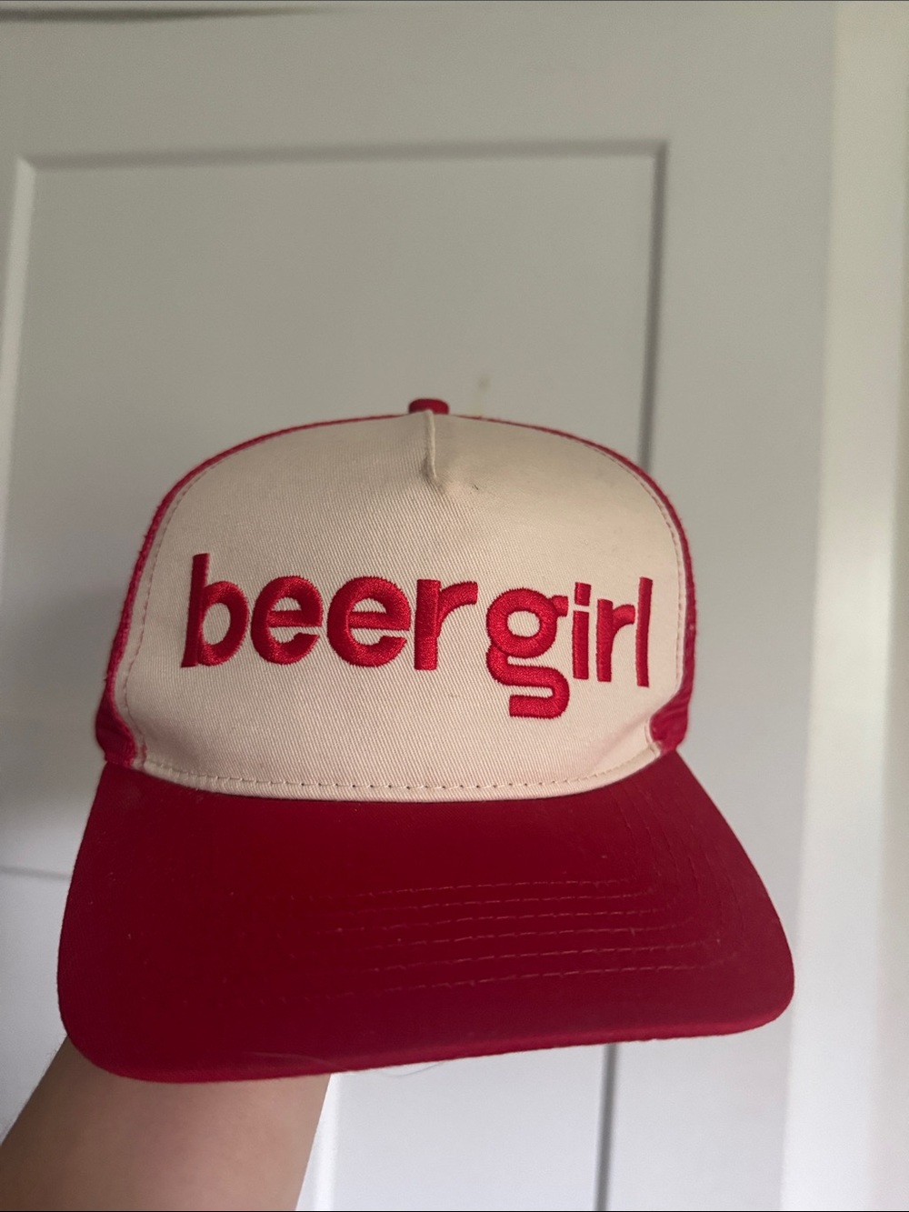 Beer Girl Red and Cream Trucker Hat